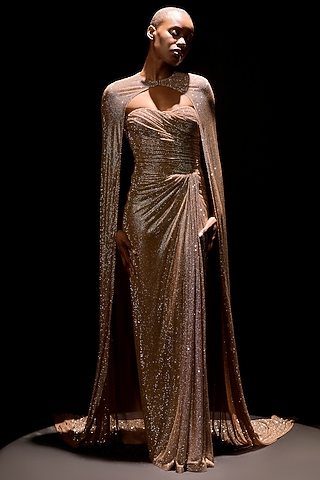 Nude Net Draped Corseted Gown by ITRH