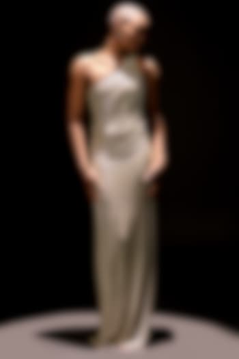 Cloud White Net One-Shoulder Draped Wedding Gown by ITRH at Pernia's Pop Up Shop