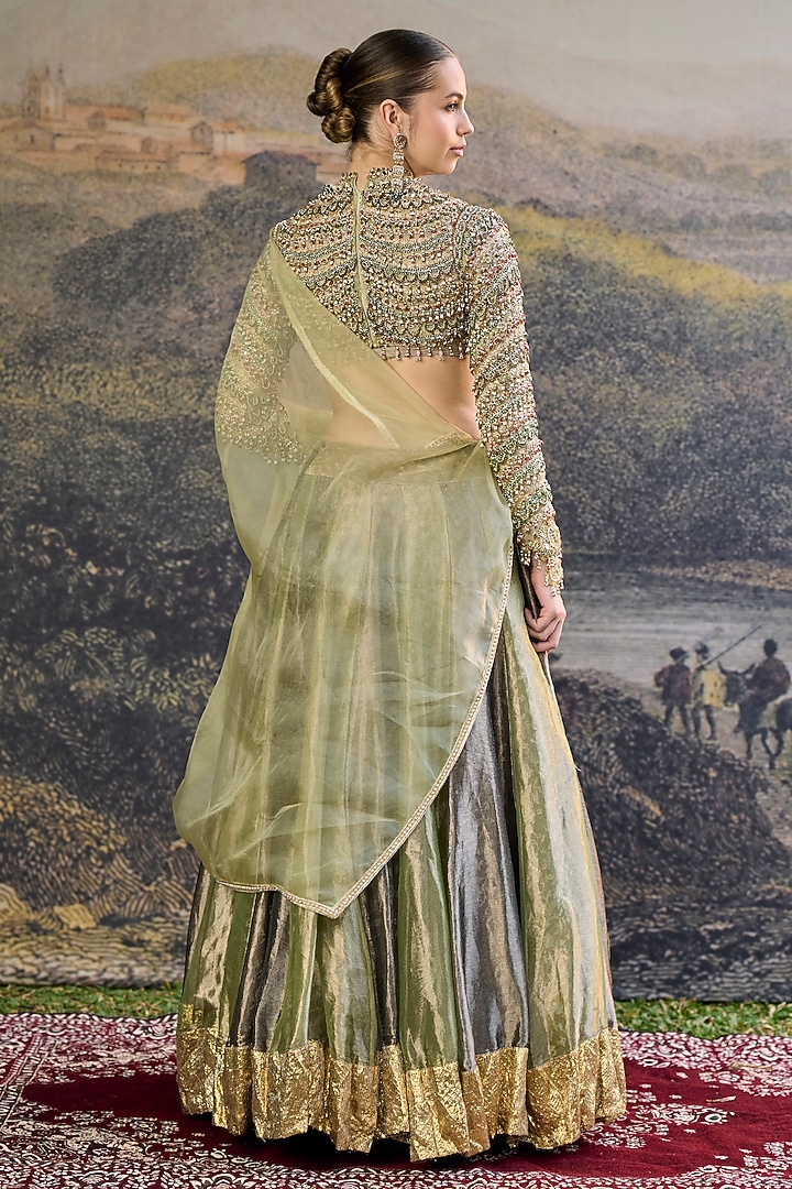 Black & Green Tissue Embroidered Bridal Lehenga Set by ITRH at Pernia's Pop Up Shop
