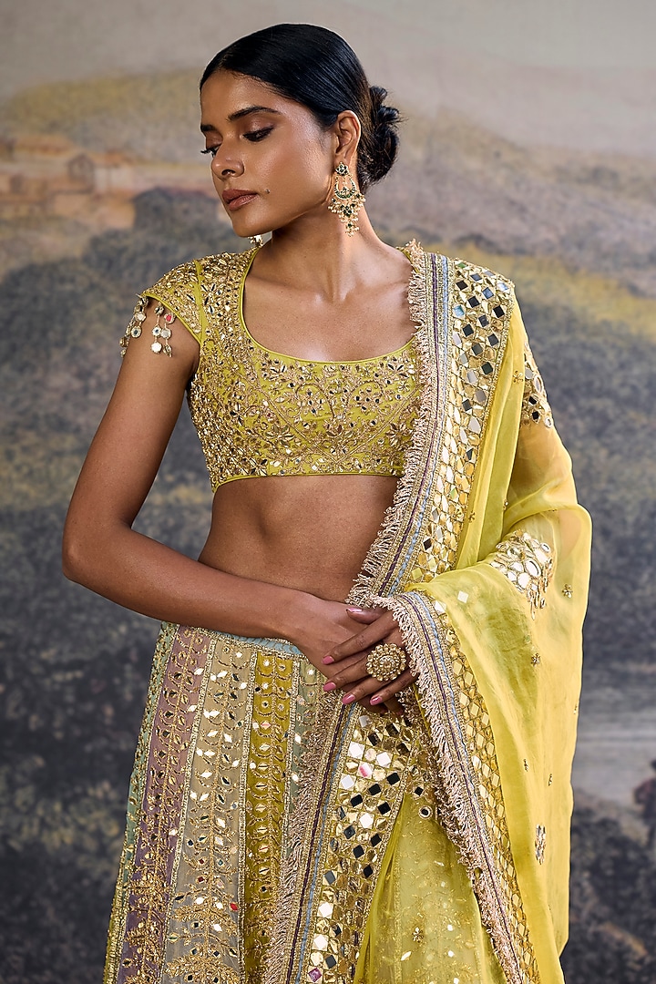Multi-Colored Organza Mirror Work Layered Bridal Lehenga Set by ITRH at Pernia's Pop Up Shop