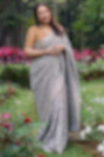 Silver Tissue Hand Embroidered Bridal Saree Set by ITRH at Pernia's Pop Up Shop