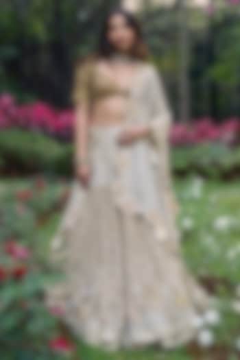 Ivory Organza Embroidered Bridal Lehenga Set by ITRH at Pernia's Pop Up Shop