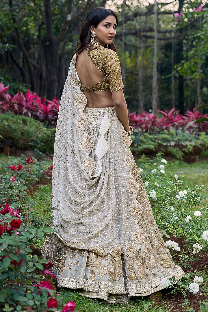Ivory Organza Embroidered Bridal Lehenga Set by ITRH at Pernia's Pop Up Shop