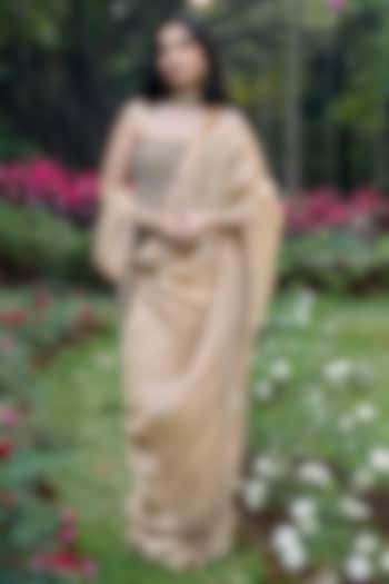 Gold Tissue Embellished Pre-Draped Bridal Saree Set by ITRH at Pernia's Pop Up Shop