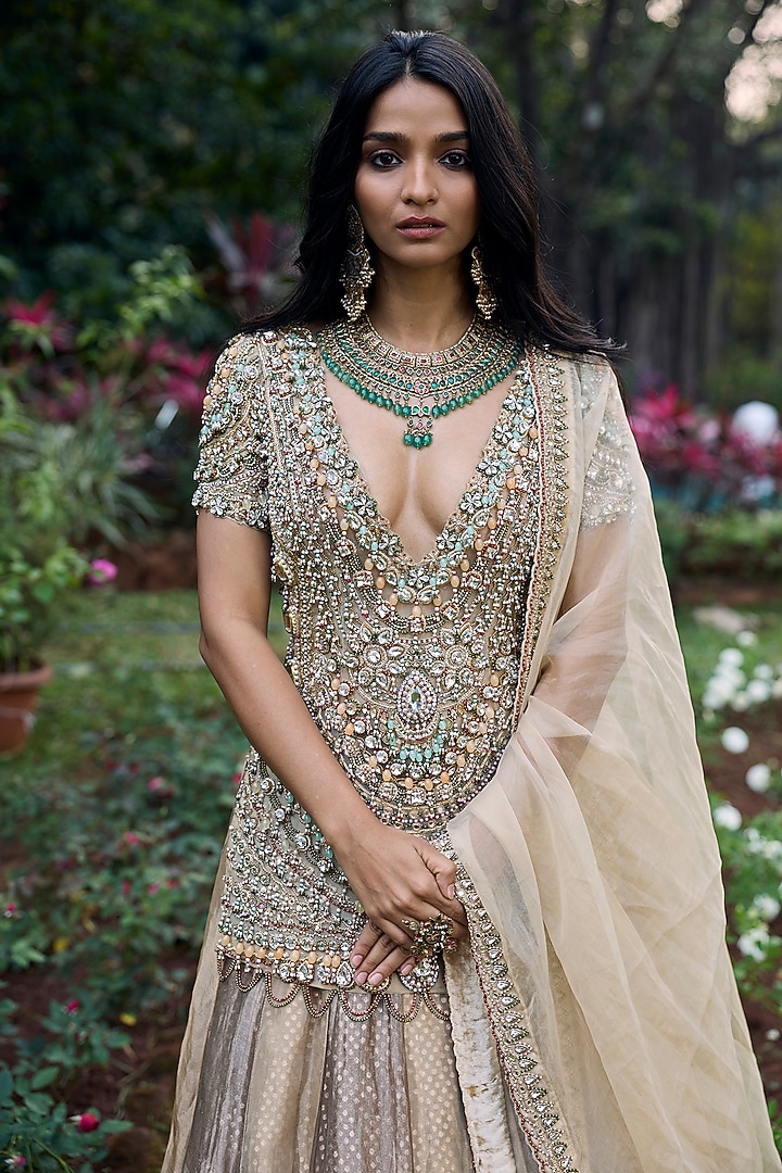 Ivory Tissue Bridal Lehenga Set by ITRH at Pernia's Pop Up Shop