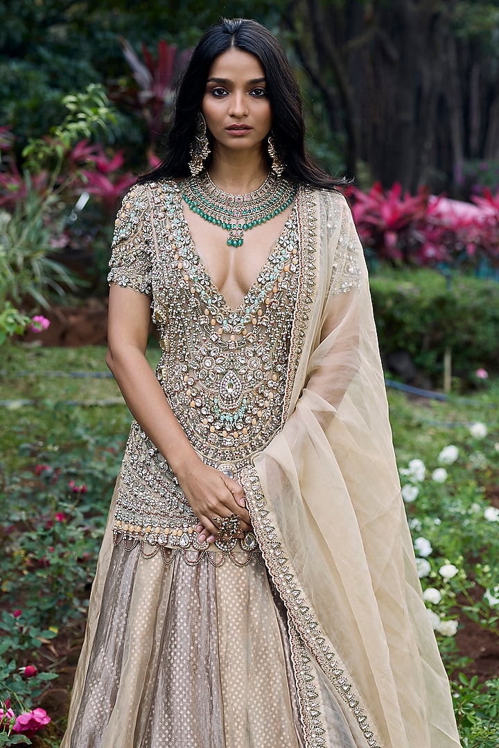 Ivory Tissue Bridal Lehenga Set by ITRH at Pernia's Pop Up Shop