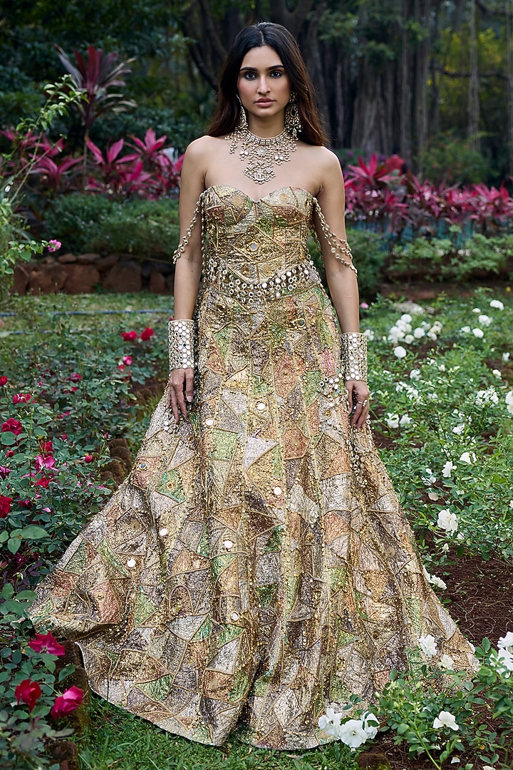 Multi-Colored Gota Patchwork Bridal Lehenga Set by ITRH at Pernia's Pop Up Shop