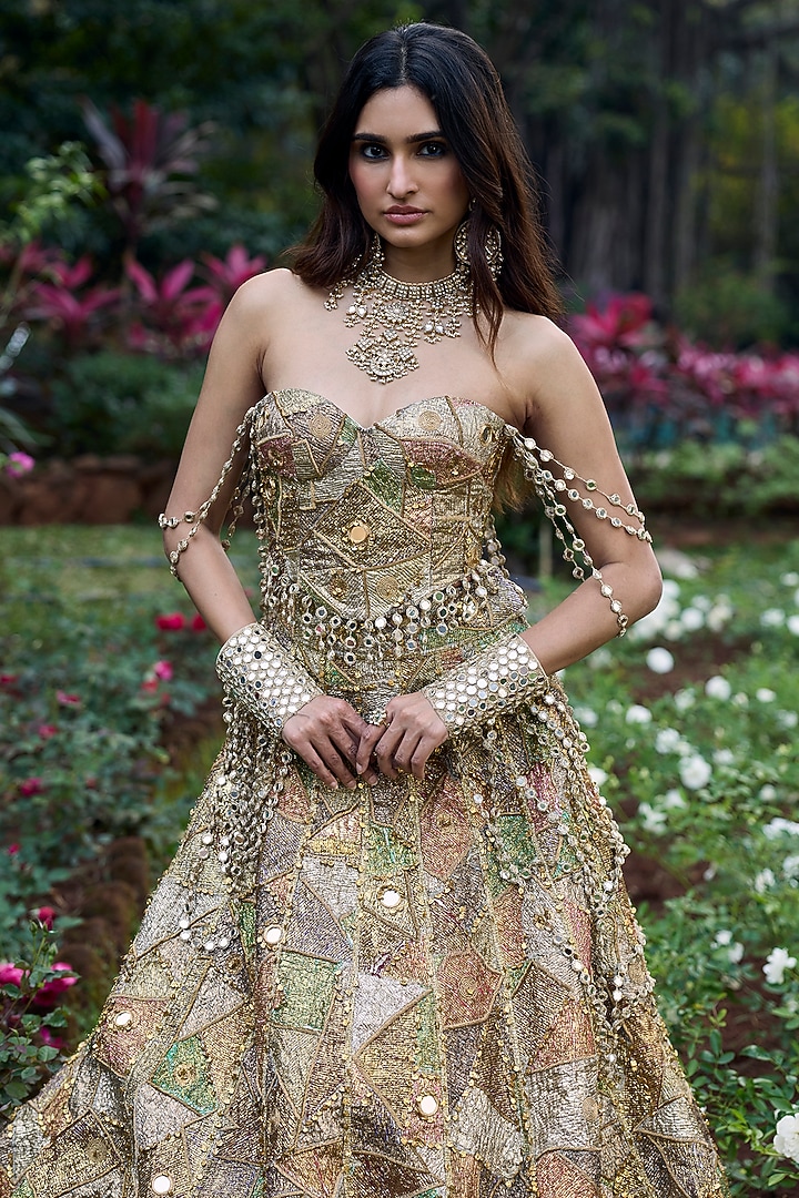 Multi-Colored Gota Patchwork Bridal Lehenga Set by ITRH at Pernia's Pop Up Shop