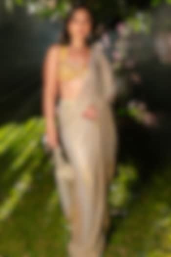 Buttery Yellow Ombre Net Crystal Work Pre-Draped Bridal Saree Set by ITRH at Pernia's Pop Up Shop