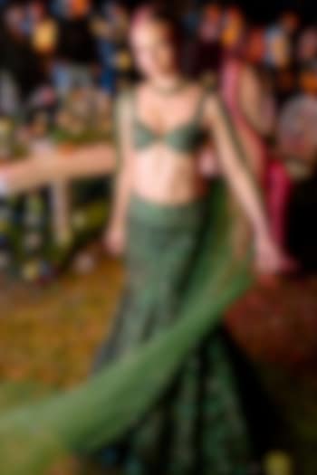 Emerald Green Net Cape Bridal Lehenga Set by ITRH at Pernia's Pop Up Shop