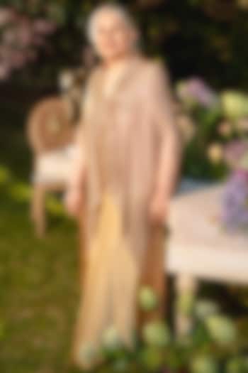 Gold Satin Embellished Draped Skirt Set by ITRH at Pernia's Pop Up Shop