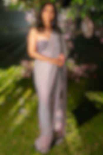 Lilac Sheer Net Swarovski Crystal Work Pre-Draped Bridal Saree Set by ITRH at Pernia's Pop Up Shop