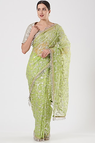 Neon Green Gota Patti Saree Set by ITRH