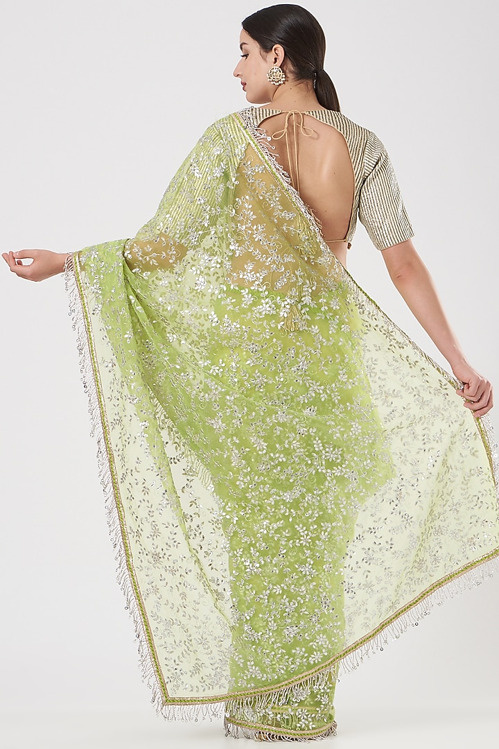 Neon Green Gota Patti Reception Saree Set by ITRH at Pernia's Pop Up Shop