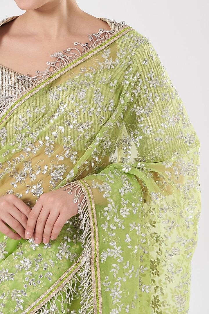 Neon Green Gota Patti Reception Saree Set by ITRH at Pernia's Pop Up Shop