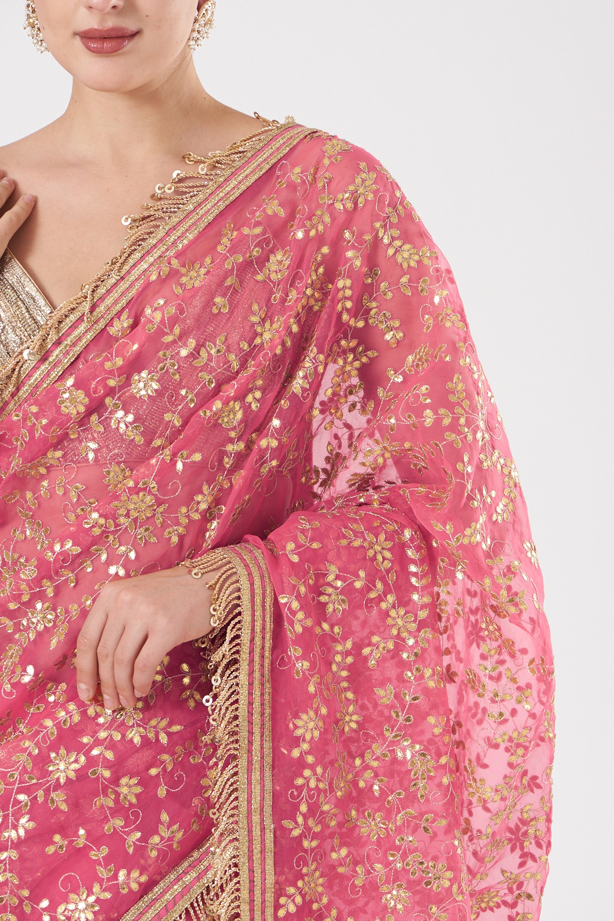 Pink Gota Patti Saree in Fine Handwork - Rana's by Kshitija