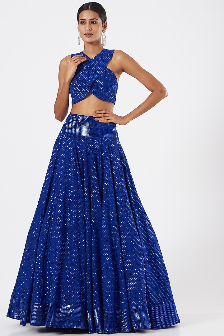 Sapphire Lehenga Set With Crystal Embellishment Design By Itrh At Pernias Pop Up Shop 2024