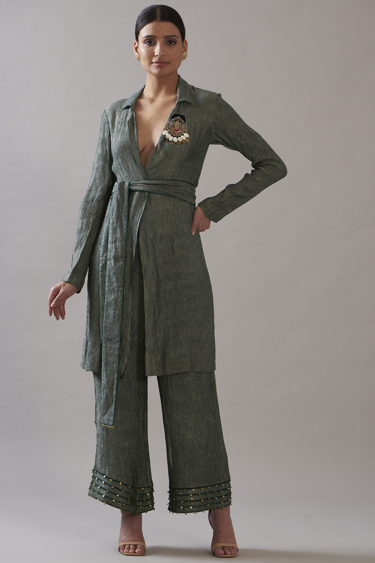 Green Tissue Jacket Set by ITRH at Pernia's Pop Up Shop