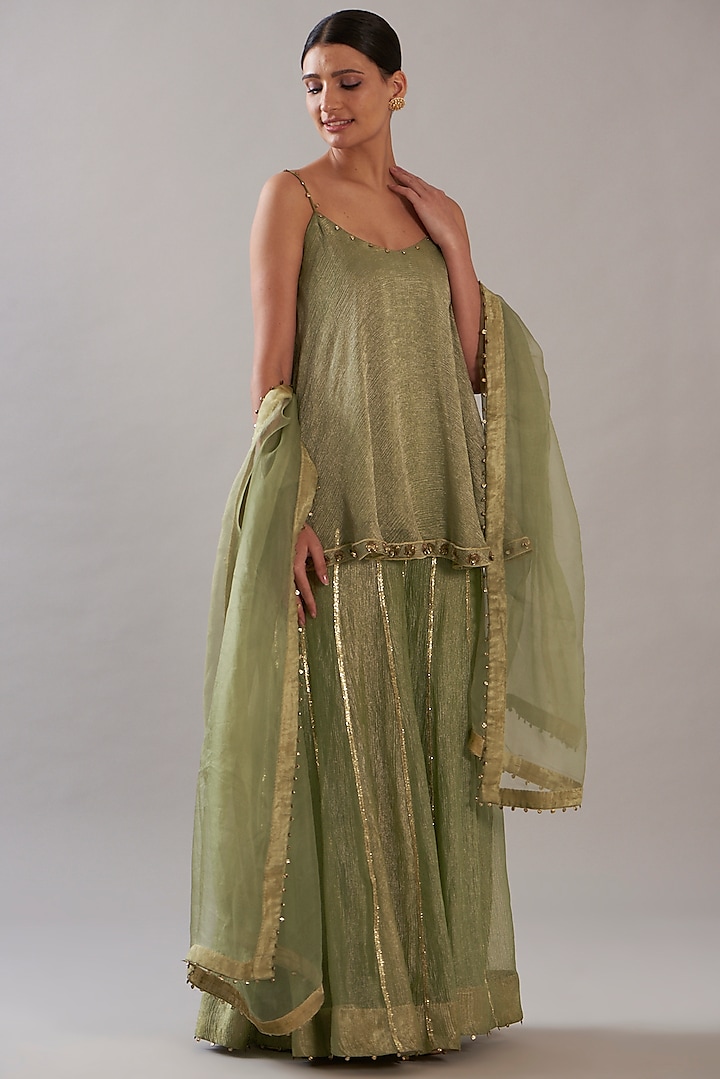 Light Green Tissue Embellished Sharara Set by ITRH