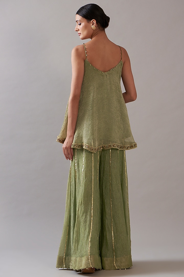 Light Green Tissue Embellished Wedding Sharara Set by ITRH at Pernia's Pop Up Shop
