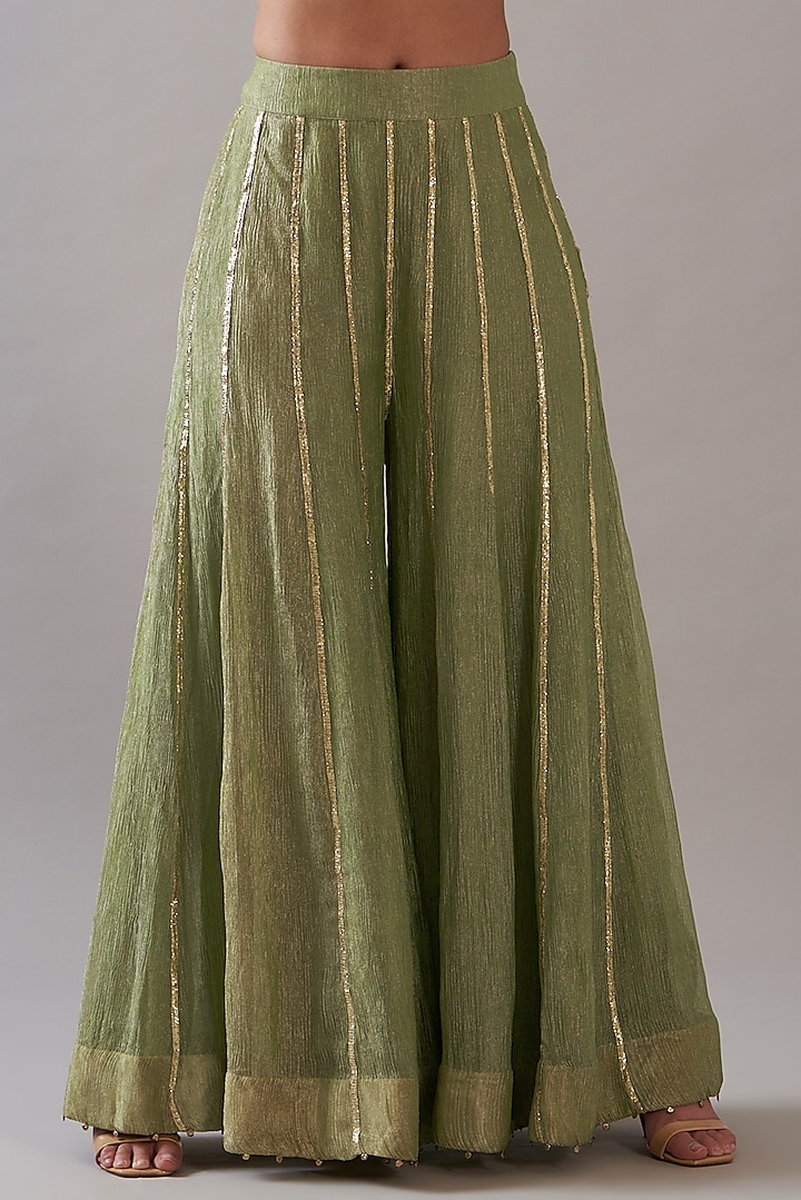 Light Green Tissue Embellished Wedding Sharara Set by ITRH at Pernia's Pop Up Shop