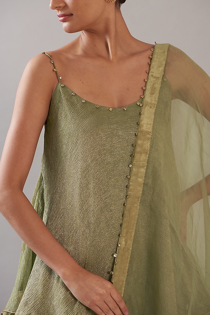 Light Green Tissue Embellished Wedding Sharara Set by ITRH at Pernia's Pop Up Shop