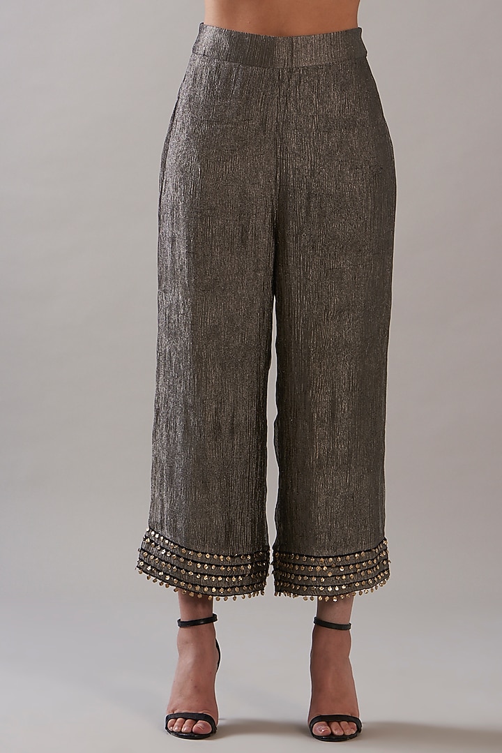 Black Tissue Embroidered Kurta Set by ITRH at Pernia's Pop Up Shop