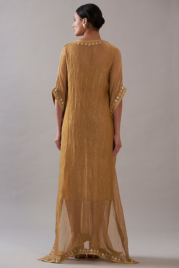 Mustard Tissue Embroidered Kaftan by ITRH at Pernia's Pop Up Shop