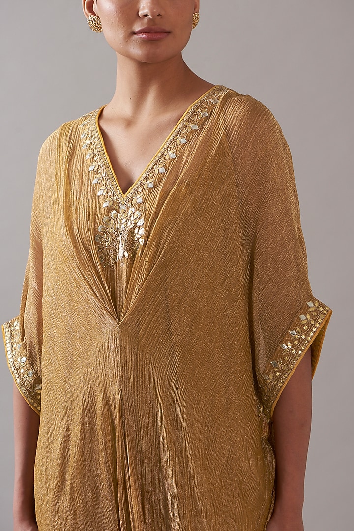 Mustard Tissue Embroidered Kaftan by ITRH at Pernia's Pop Up Shop