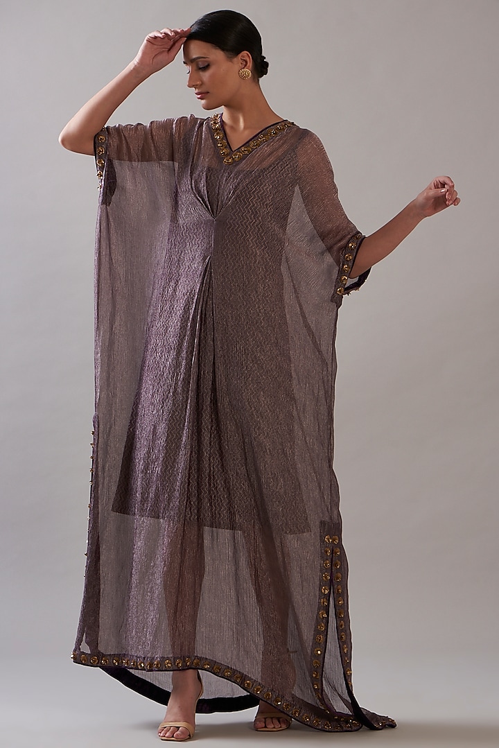 Purple Tissue Embroidered Kaftan by ITRH