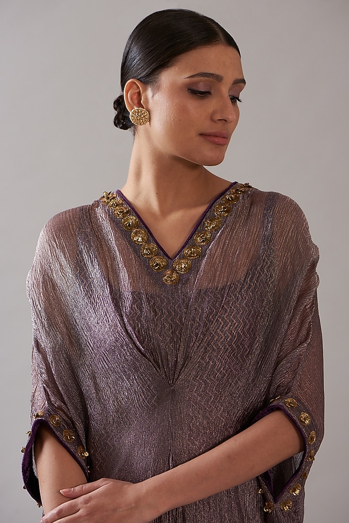 Purple Tissue Embroidered Kaftan by ITRH at Pernia's Pop Up Shop