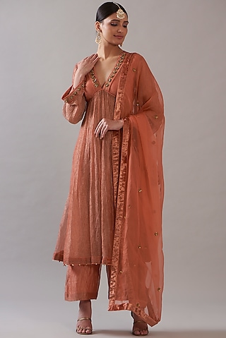 Peach Tissue Kurta Set by ITRH