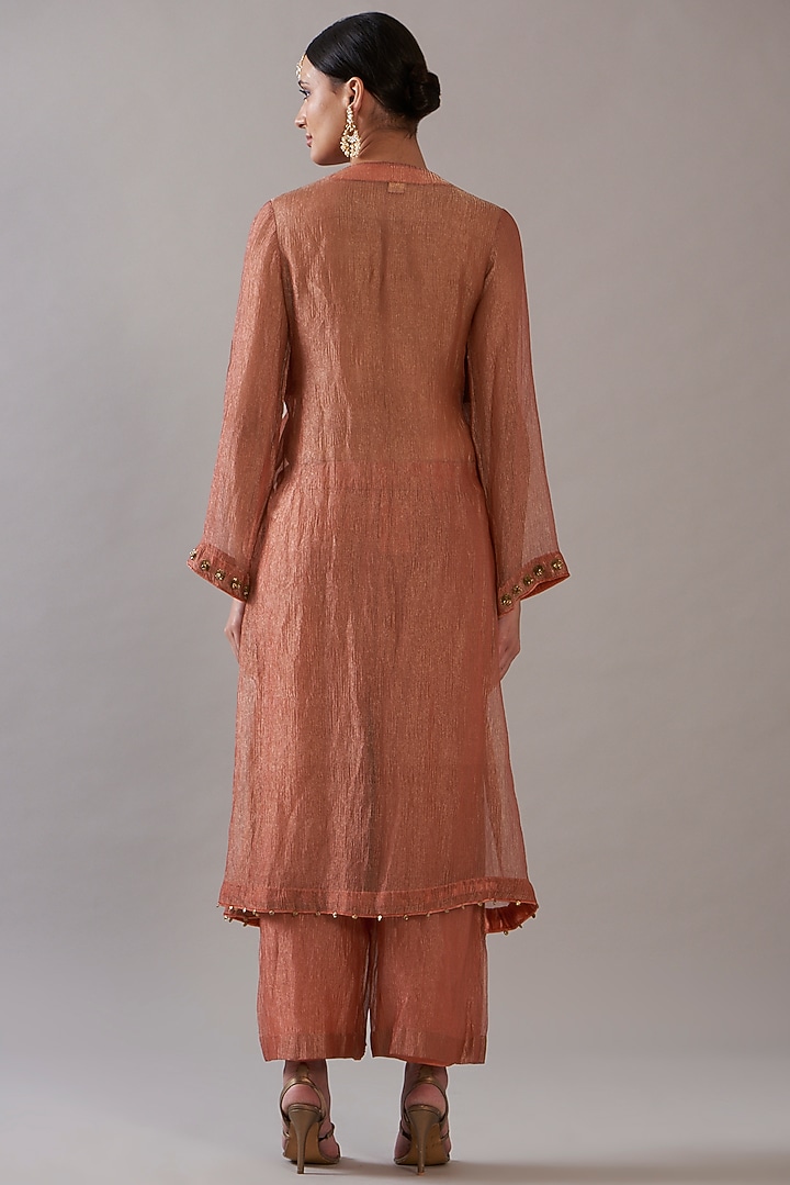 Peach Tissue Kurta Set by ITRH at Pernia's Pop Up Shop
