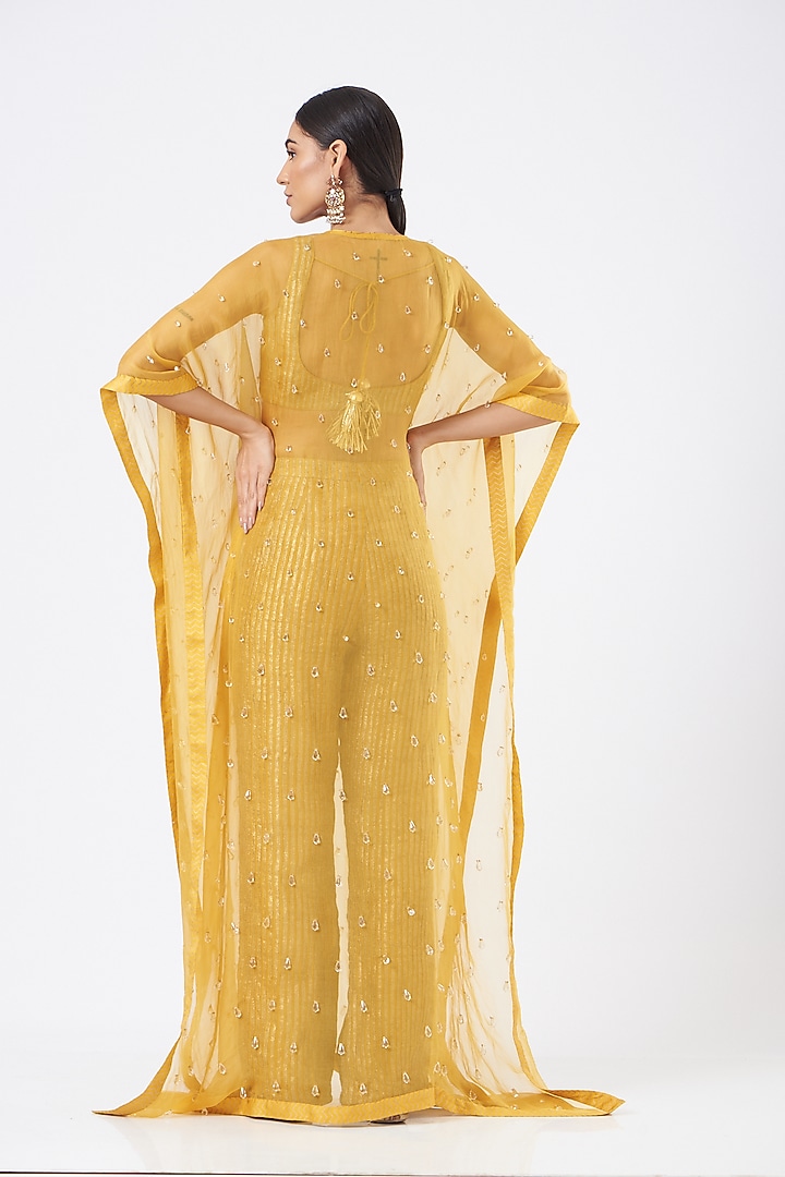 Yellow Silk Organza Kaftan Set by ITRH at Pernia's Pop Up Shop