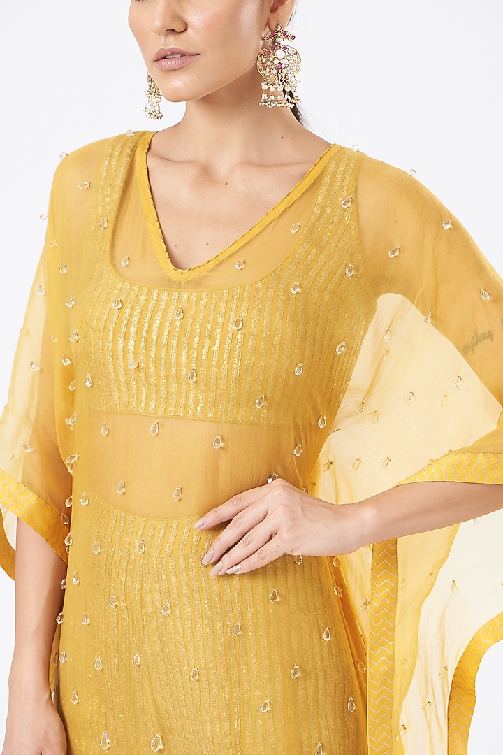 Yellow Silk Organza Kaftan Set by ITRH at Pernia's Pop Up Shop