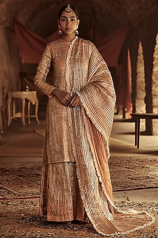 Peach Linen Lehenga Set by ITRH