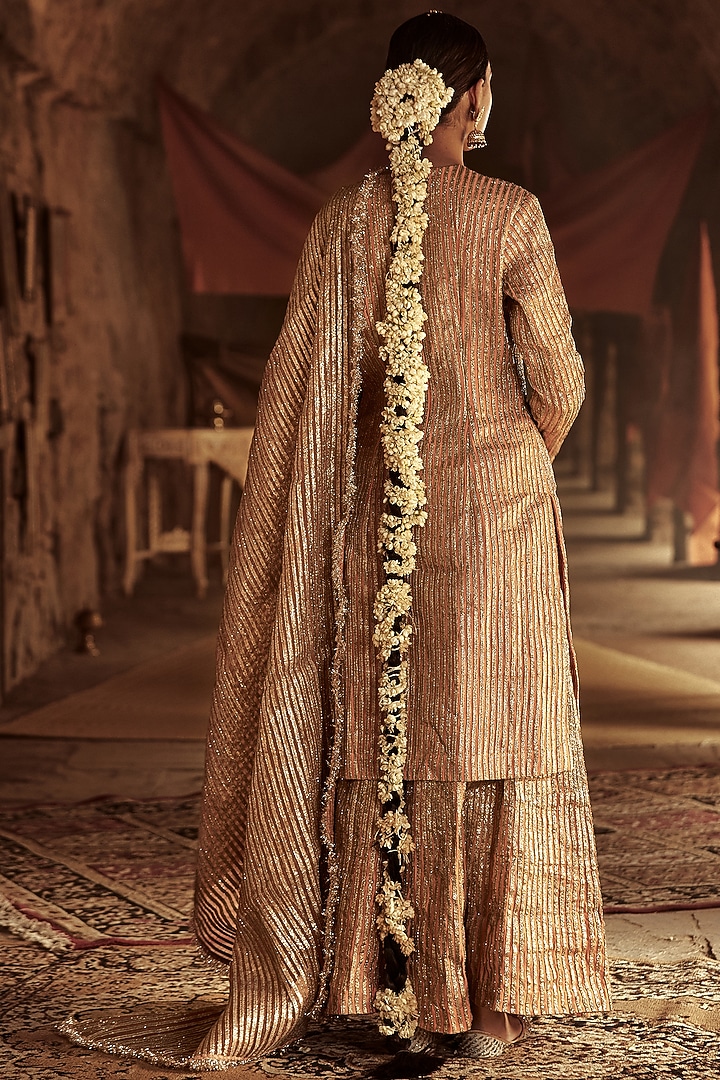 Peach Linen Wedding Lehenga Set by ITRH at Pernia's Pop Up Shop