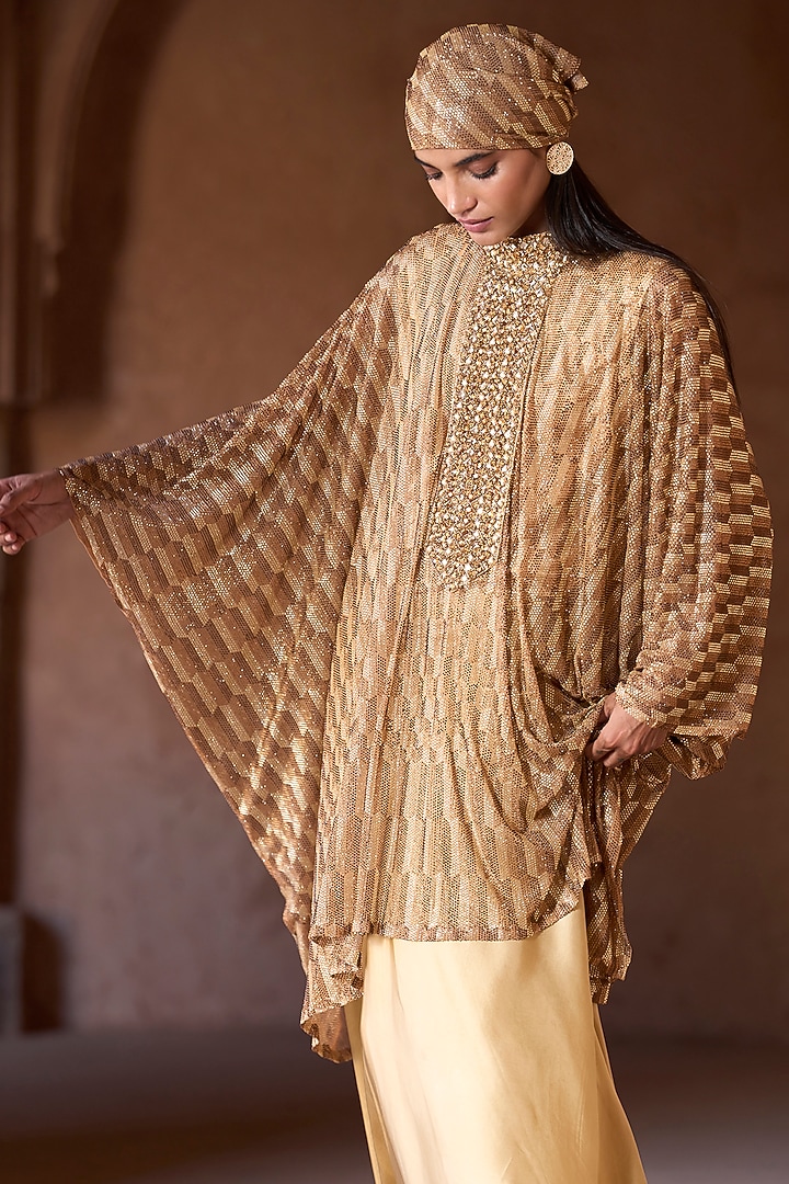 Gold Net Embellished & Printed Tunic Set by ITRH at Pernia's Pop Up Shop