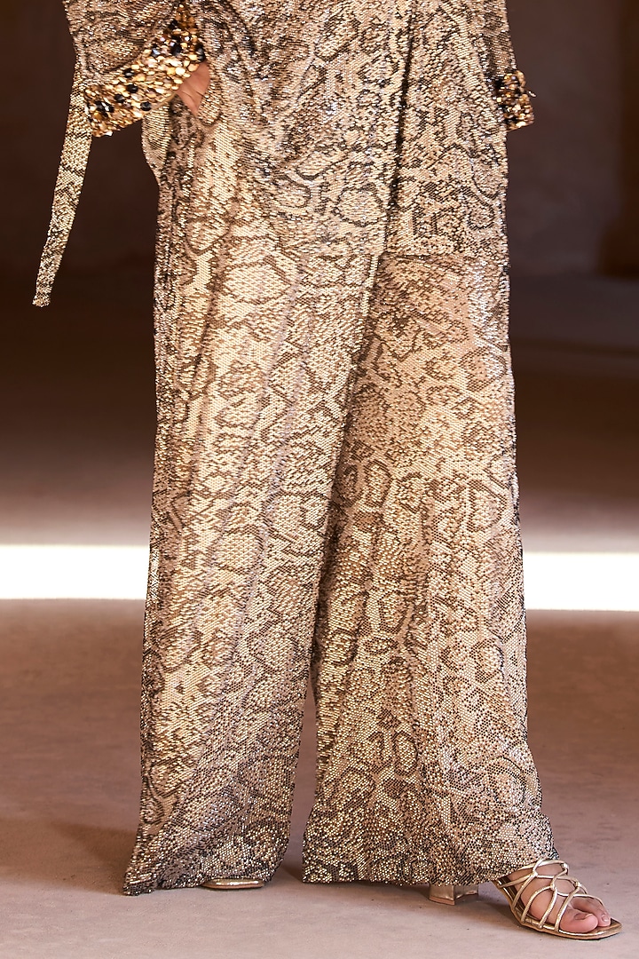 Gold Net Crystal Embellished & Printed Tunic Set by ITRH at Pernia's Pop Up Shop