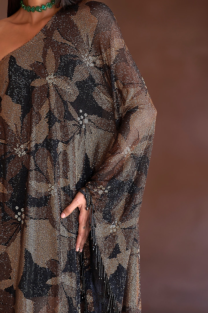 Black & Gold Net Embellished Kaftan Set by ITRH at Pernia's Pop Up Shop
