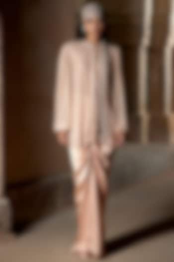 Nude Satin Draped Skirt Set by ITRH at Pernia's Pop Up Shop