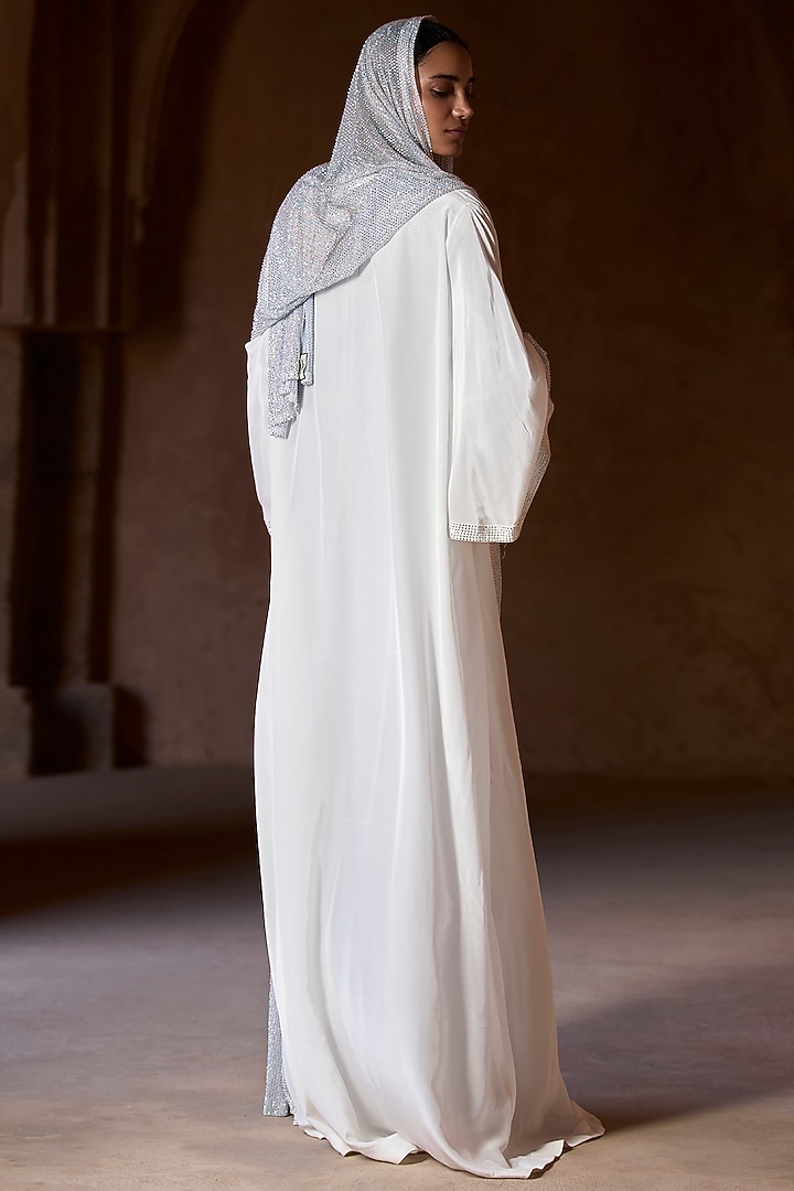 White Net & Georgette Crystal Embellished Abaya Set by ITRH at Pernia's Pop Up Shop