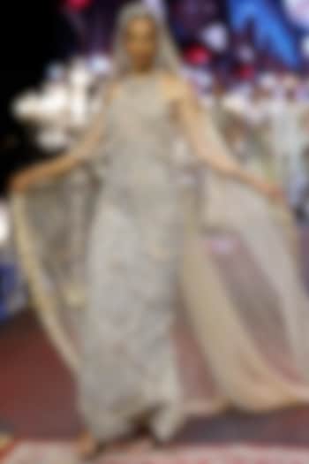 Nude Net Mirror & Stone Embellished Bridal Gown With Veil by ITRH at Pernia's Pop Up Shop