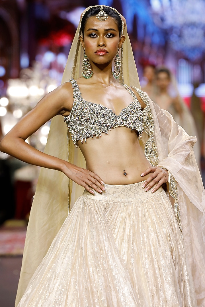 Golden Tissue Stone Embellished Bridal Lehenga Set by ITRH at Pernia's Pop Up Shop