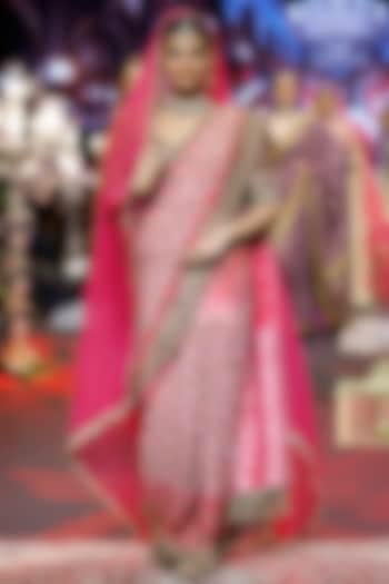 Pink Ombre Georgette Embroidered Bridal Saree Set by ITRH at Pernia's Pop Up Shop