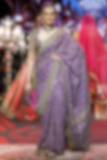Purple Ombre Georgette Embroidered Bridal Saree Set by ITRH at Pernia's Pop Up Shop
