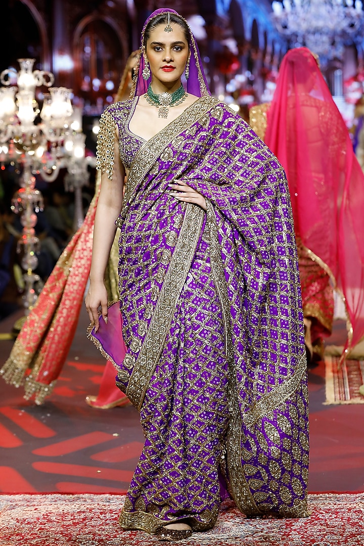 Purple Ombre Georgette Embroidered Bridal Saree Set by ITRH at Pernia's Pop Up Shop