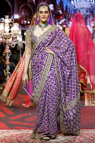 Purple Ombre Georgette Embroidered Saree Set by ITRH