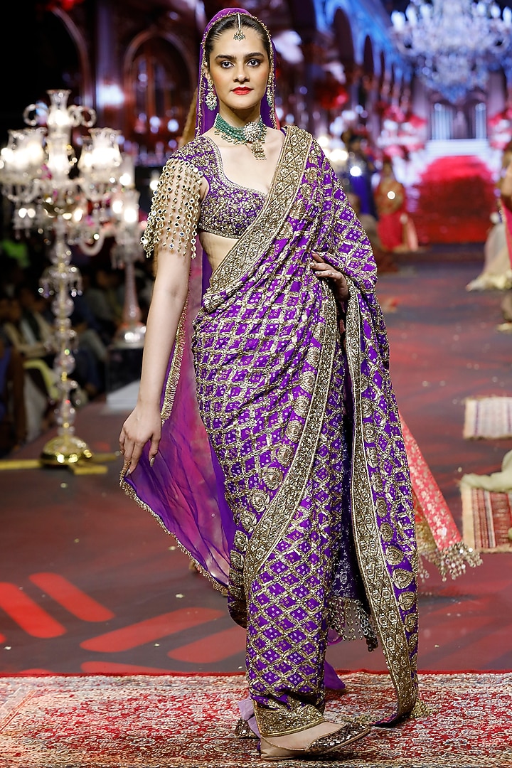 Purple Ombre Georgette Embroidered Bridal Saree Set by ITRH at Pernia's Pop Up Shop