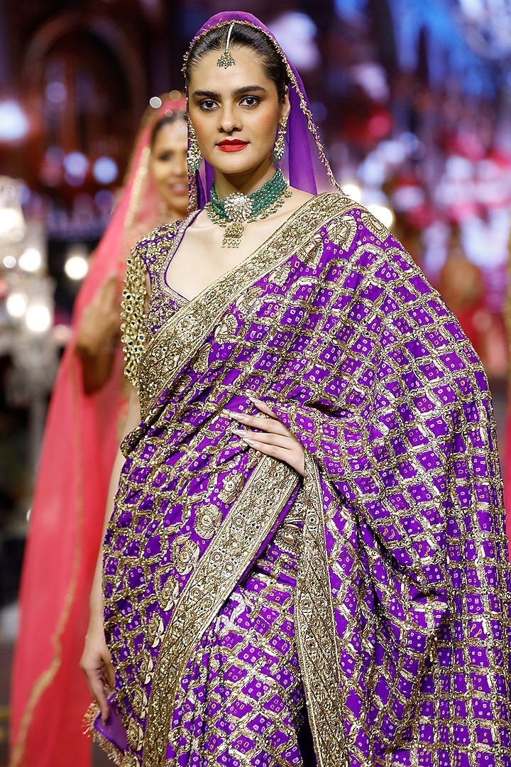 Purple Ombre Georgette Embroidered Bridal Saree Set by ITRH at Pernia's Pop Up Shop